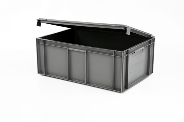 9237V01 - Attached Lid Euro Container 600x400x246 - solid, closed handles